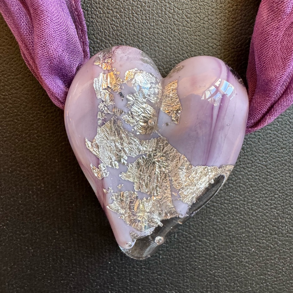 Purple Heart Pendant Necklace Murano Style